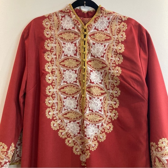 HANDMADE Kaftan Sz L Embroidered Neckline Hem and Cuffs Floor  Length - Picture 3 of 12